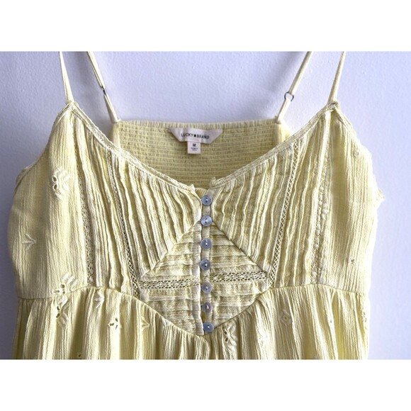 Lucky Brand pintuck bodice tiered mini dress Lemon Yellow Size M - Picture 4 of 9